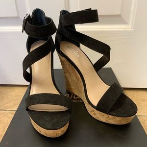 Charles David Amigo Black Platform Wedge Sandals 9